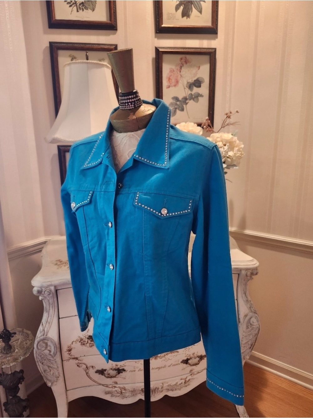 Turquoise Rhinestone Equestrian Western Show Rodeo Jacket Small - Picture 2 of 8